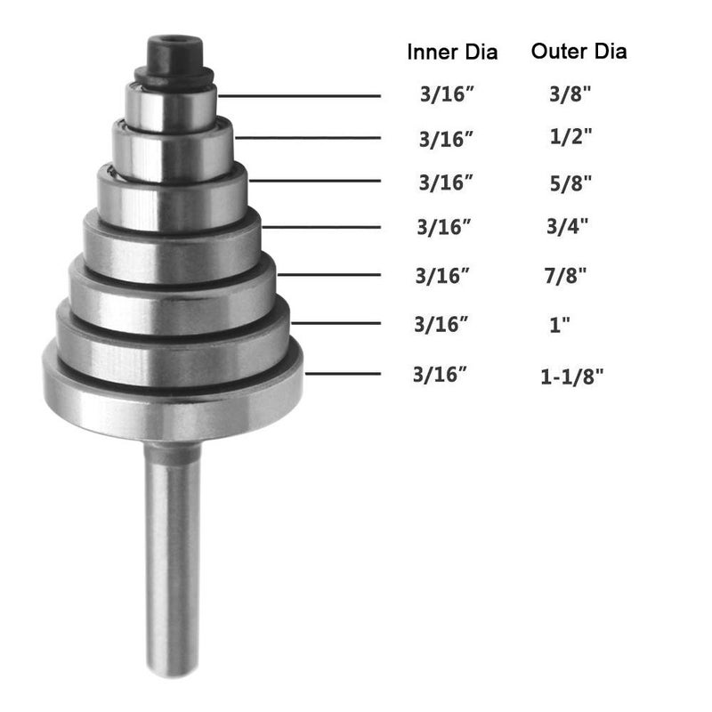 Wolfride Rabbet Router Bit Bearings Replacement Bearings for Router Bits | Inner Dia. 3/16â€ & Outer Dia. 3/8", 1/2", 5/8", 3/4", 7/8", 1", 1-1/8" - Image 3